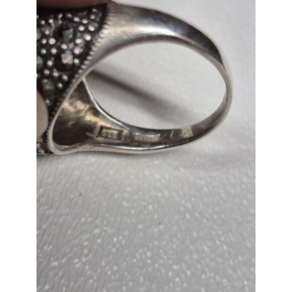 MARCASITE STONES DOME RING Semi-Circle Shape .925 STERLING SILVER Size 9 - Picture 5 of 6